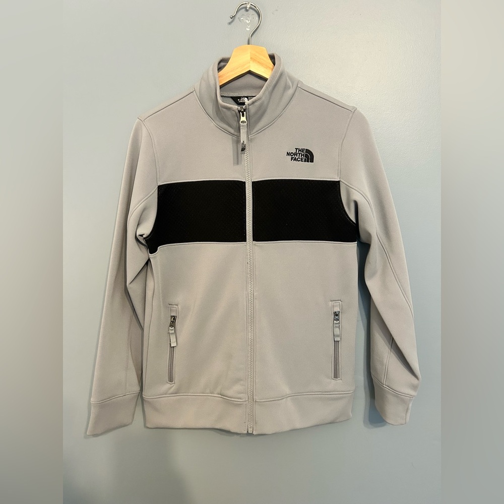 North Face Jacket Boys Large 14/16 Gray Black Fleece Full Zip Outdoors Youth